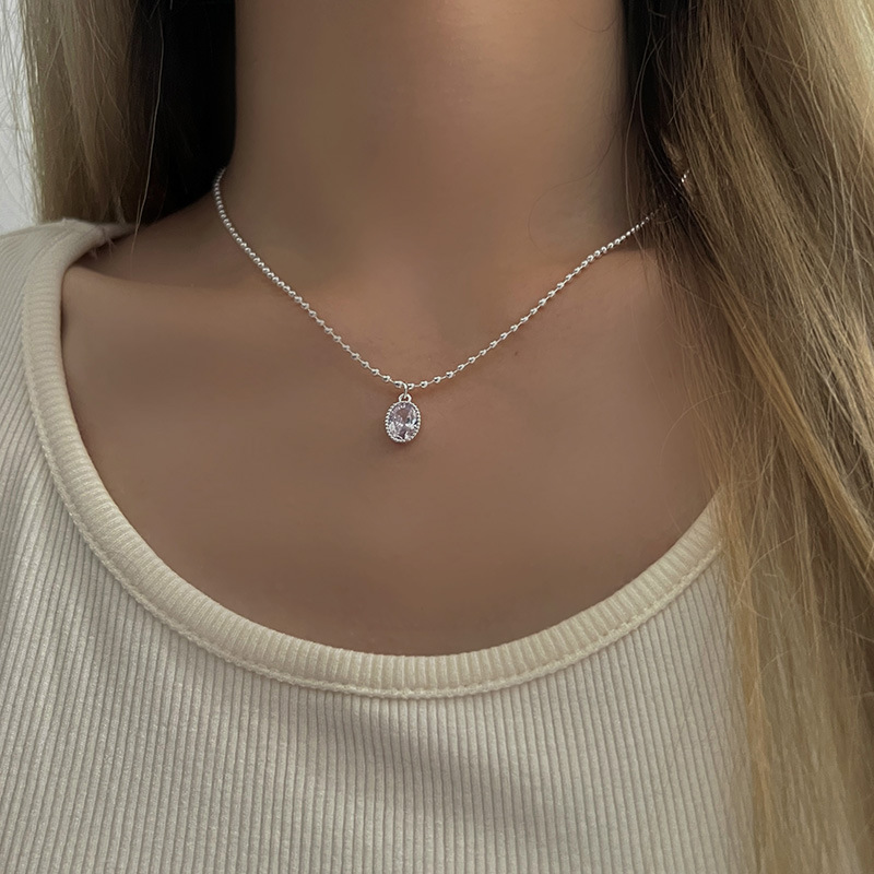 S925 スターリングシルバーリボンウォータードロップジルコンネックレス女性のニッチデザインハイエンド韓国インライト高級鎖骨チェーン|undefined