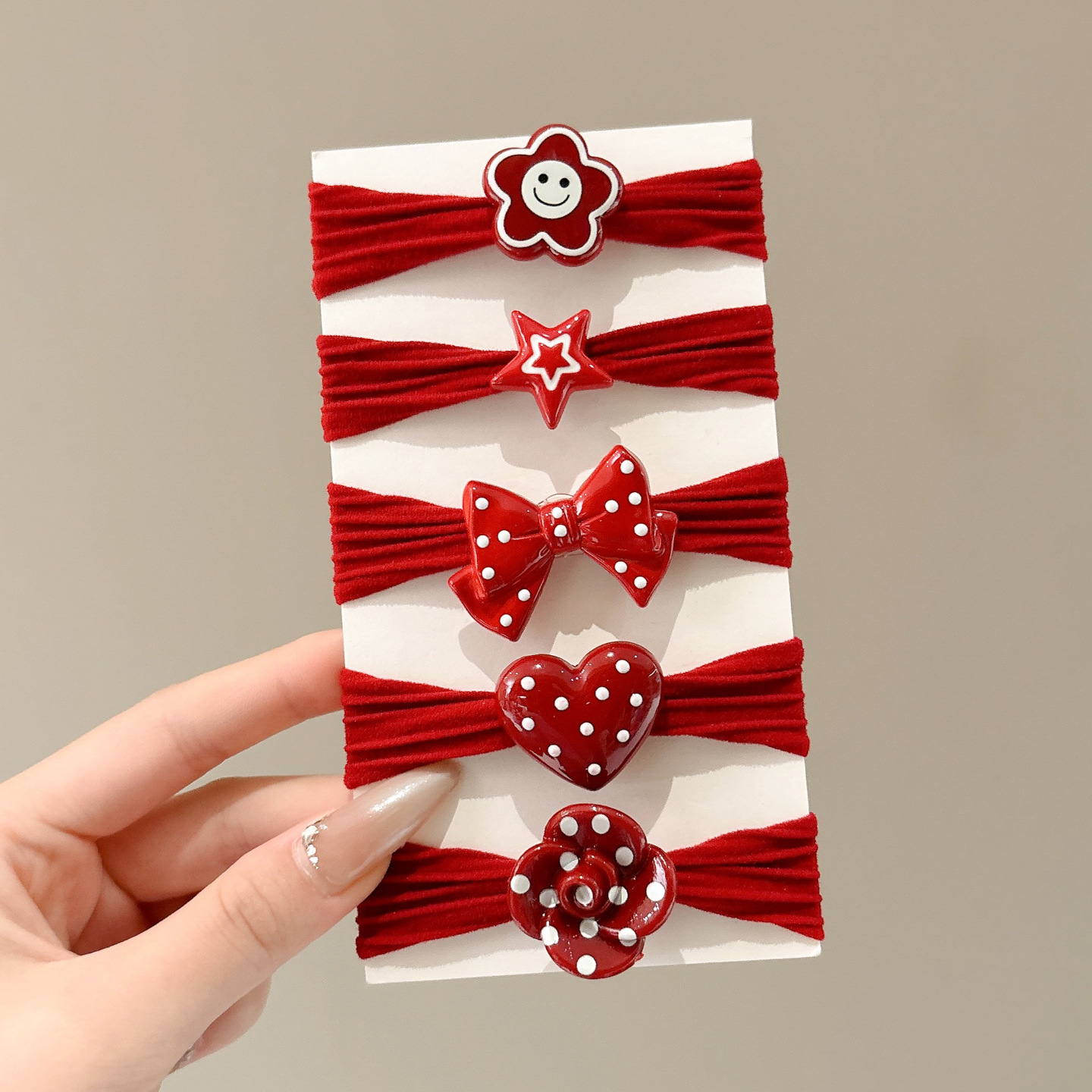 Niños rojos de Año Nuevo cabello de cabello de alta elástica cabello de cabello de cola de caballo de cabello no lastimar correa de cabello tocado