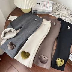 女童加絨褲子秋冬寶寶女童愛心絲絨一體絨喇叭褲打底褲0062A004