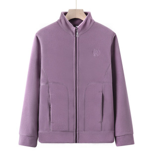 Mom Autumn and Winter New Polar Fleece Coat Women's Thickened Warm Fleece Top Middle-aged and Elderly Grandma's Standing Collar Cardigan