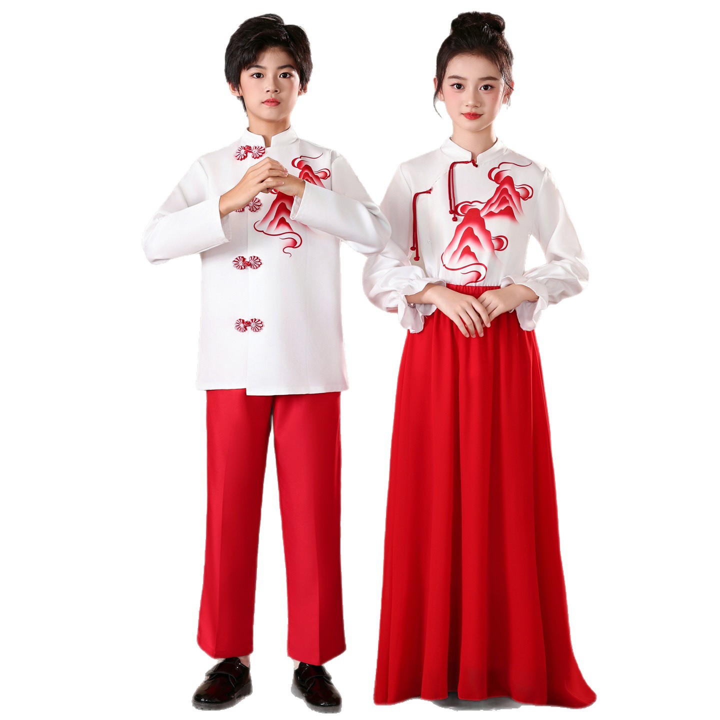 Children's red dress for students, suit, Chinese style 5