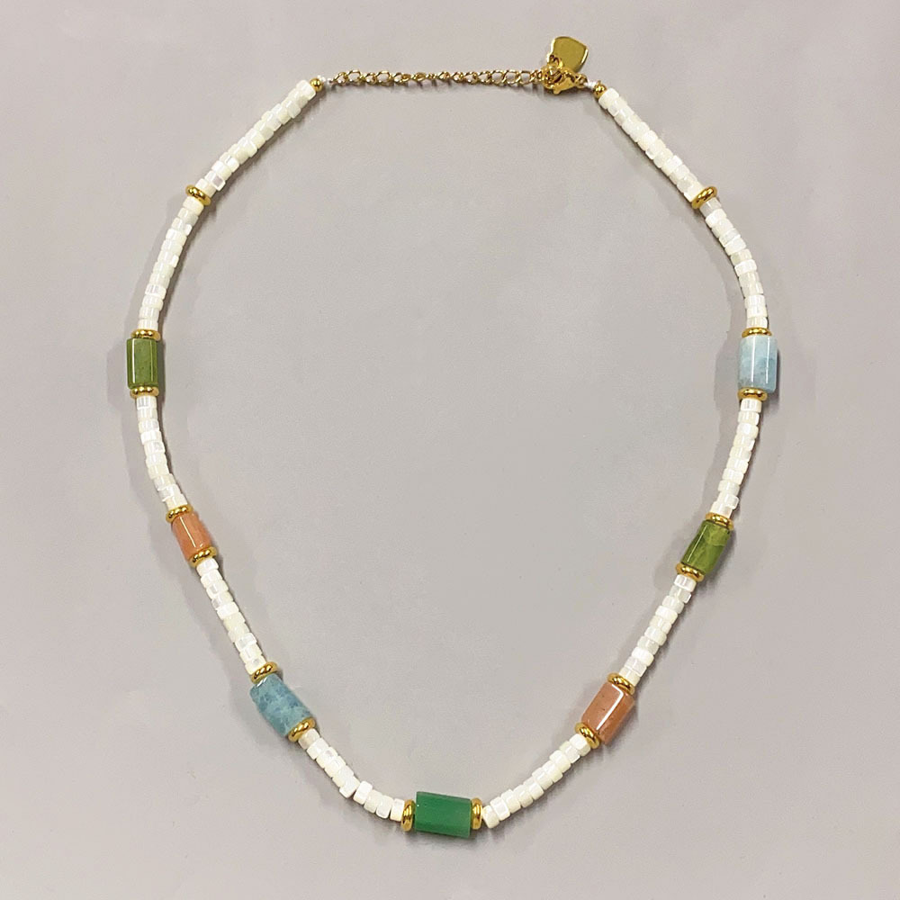 100g Weight Necklace Classification Titanium Steel Chain Material 20 PCS/Package Quantity Holiday, Travel, Daily Occasion Beaded, natural stone, Titanium Steel Material Geometric Pattern Women's Gender Beaded Design Casual, Marine Style Style Casual Marine Style Geometric Beaded Natural Stone Titanium Steel Necklace In Bulk 19
