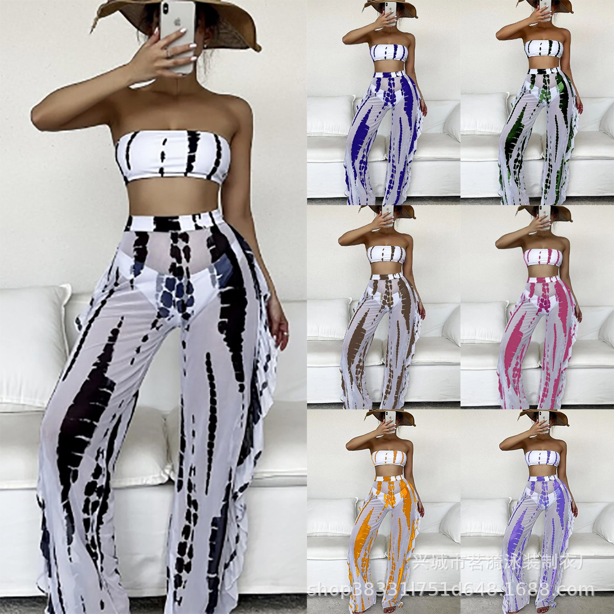 Mingyi nueva moda sexy europea y americana multi-color impreso split pantalones bikini traje de baño de las mujeres