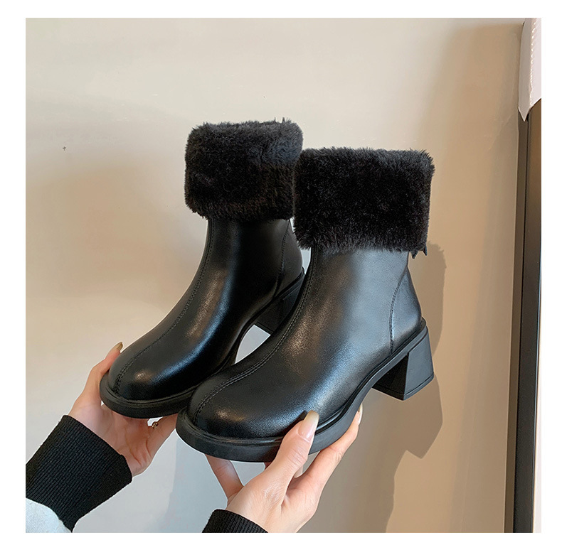 Women’s White Ankle Boots With Velvet Lining And Block Heels_voghion.com
