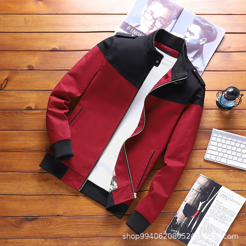 Cross-border Middle-aged Jacket Men's Autumn and Winter Collar Casual Business Men's Jacket Thin Color-block Jacket