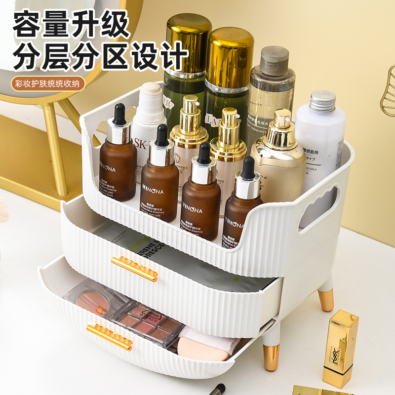 Caja de almacenamiento de cosméticos Caja de almacenamiento de tocador de alta gama de lujo ligero Productos para el cuidado de la piel Lápiz labial Máscara Marco de acabado a prueba de polvo