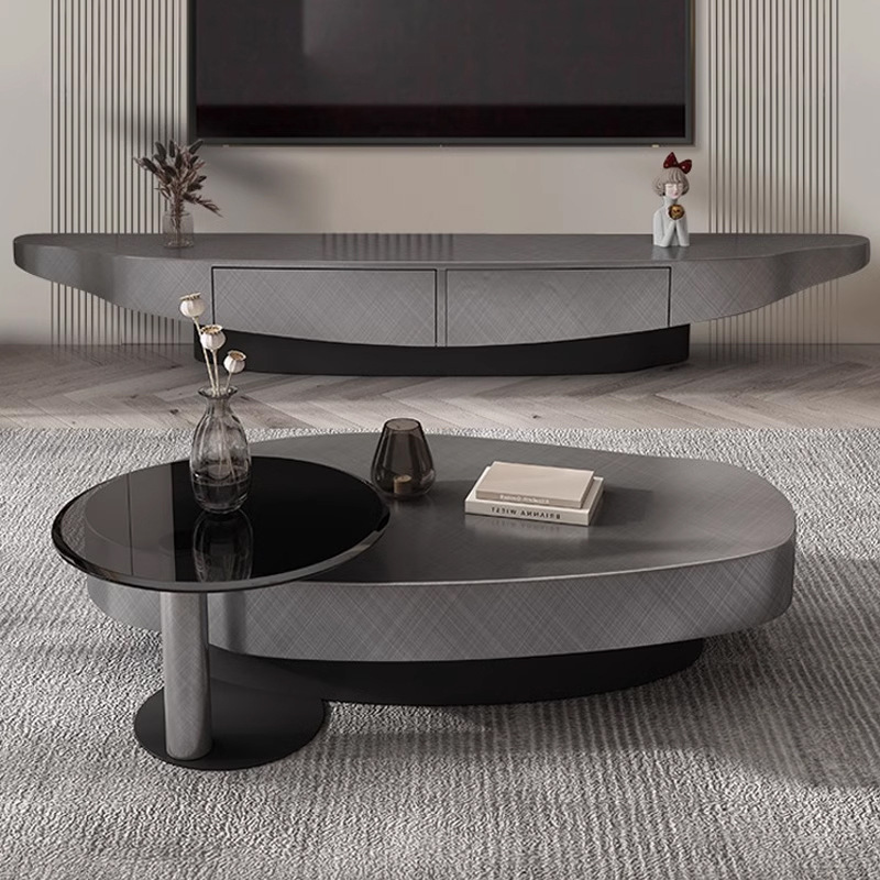 Moderno minimalista mango Oval sala de estar italiana de acero inoxidable Grande y Pequeña mesa de café TV gabinete combinación casa pequeño apartamento