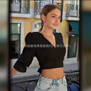Nuevas camisas de shein, ropa de mujer delgada y sexy, manga corta, mercancías de cola misceláneas, mercancías de cola transfronterizas. image 1