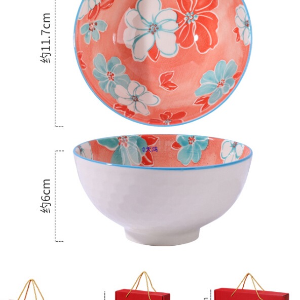 Gift Bowl Set Household Ceramic Bowls and Plates Tableware Set Watercolor Flower Gift Box Set Bowl Set Plate Tableware Gift Box Set
