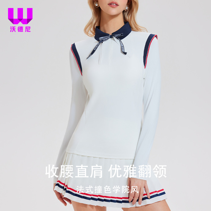 Fashionable Long-Sleeve Polo Shirt with a Turn-Down Collar for Outdoor Sports and Golf, Women's Simple Versatile Two-Piece Polo Shirt Fashionable Long-Sleeve Polo Shirt with a Turn-Down Collar for Outdoor Sports and Golf, Women's Simple Versatile Two-Piece Polo Shirt