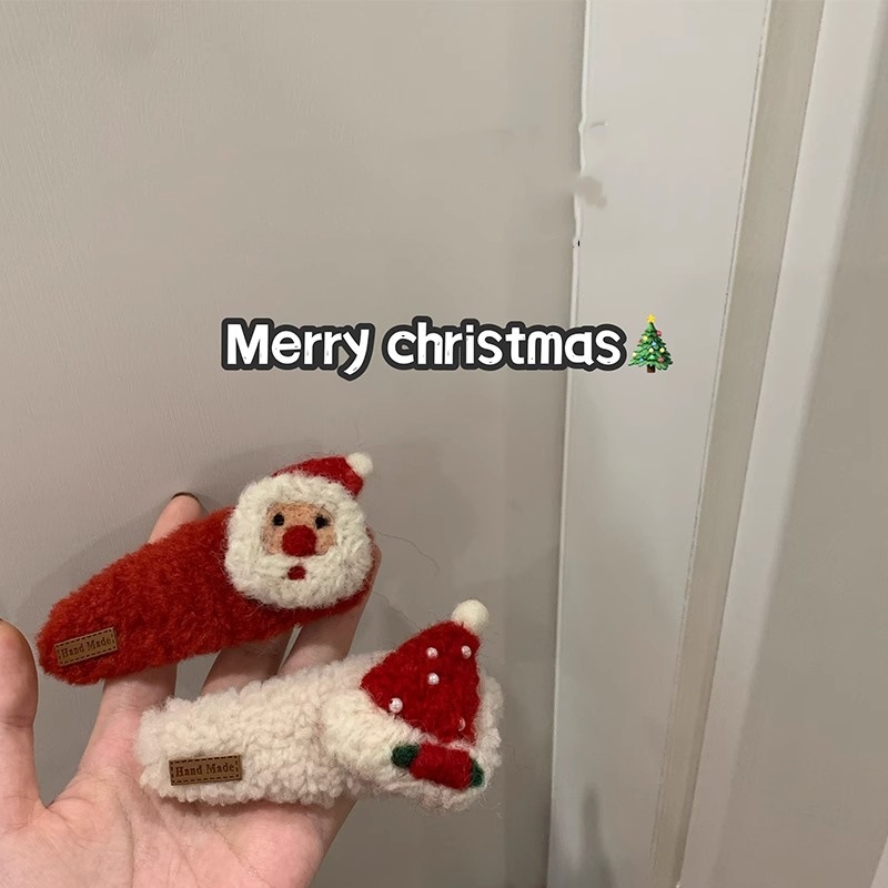 christmas furry santa claus barrettes autumn and winter side fringe hairpin barrettes atmosphere niche personality hair accessories