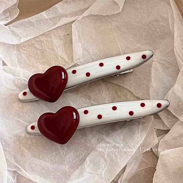 Red love polka dot willow leaf clip [two-piece set]