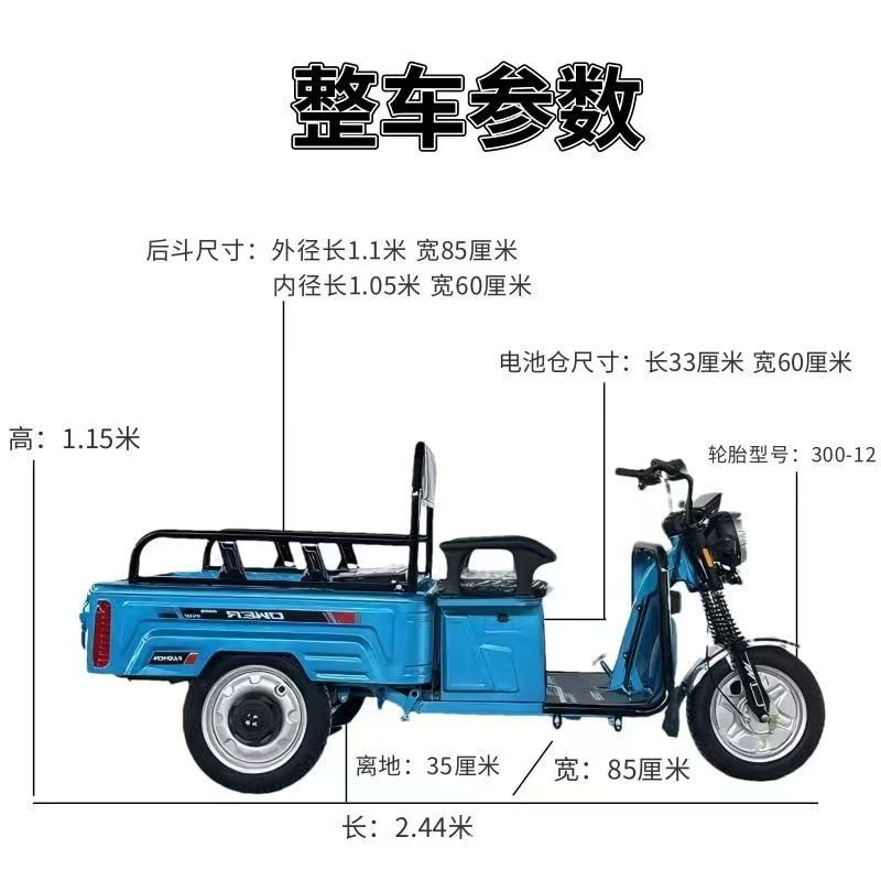 Exportable household electric tricycle for the elderly, dual-purpose for passenger and cargo, two-seater electric vehicle for transporting children