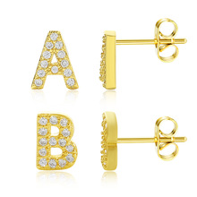 ins欧美跨境电商镶钻英文字母耳钉 厂家现货新款简约镶锆批发耳饰