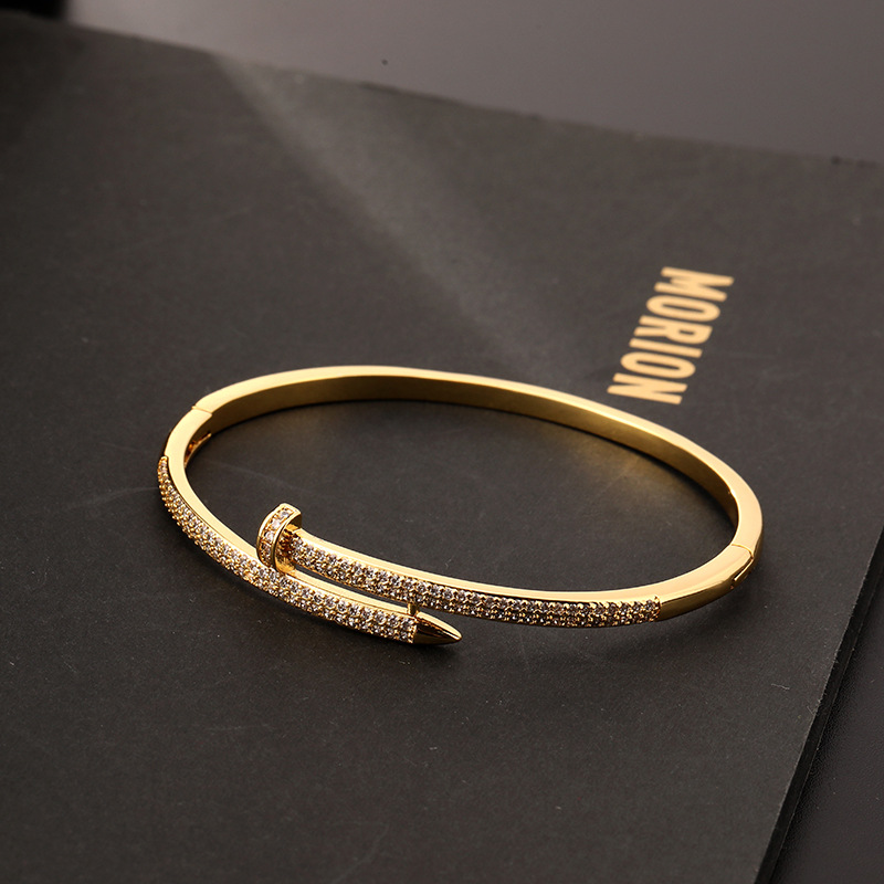 Designer Style Light Luxury Personalized Micro Set Nail Bracelet for Women, Small and High end Design, Open Bracelet_voghion.com