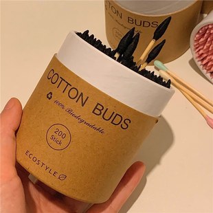 High-End Kraft Paper Box 200 Pieces of Makeup Remover Cotton Swabs Disposable Double-Ended Colorful Sanitary Cleaning Cotton Swabs