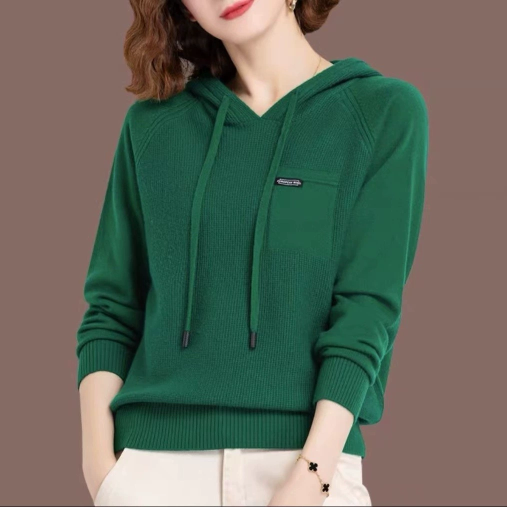 (80 кг-200 кг) Осенний и зимний вязаный свитер с капюшоном поддельный карманный свободный повседневный свитер