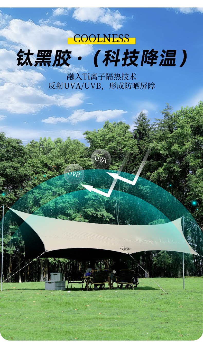 Outdoor Vinyl Canopy for Camping on the Beach, Rainproof and Sunshade, Portable Oxford Cloth Sunshade