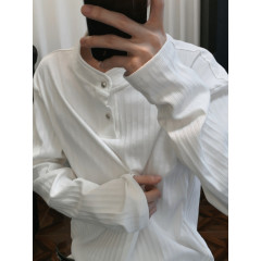 浅灰色亨利领polo衫男款秋季肌理感立领卫衣cleanfit正肩长袖t恤