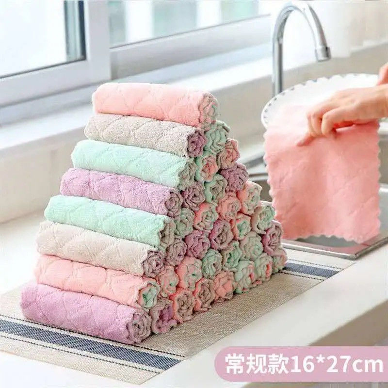 加厚厨房抹布洗碗布不易沾油大号家用吸水珊瑚绒干湿两用洁布懒人|undefined