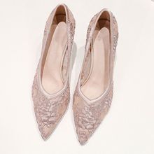 白枕鹤真皮蕾丝高跟鞋网纱2025新款透气凉鞋女尖头细跟浅口伴娘工