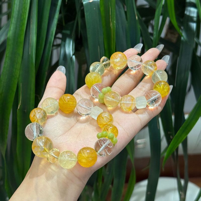 天然黄色系水晶多宝手链白水晶黄水晶黄萤石黄胶花黄方糖多宝手串|undefined