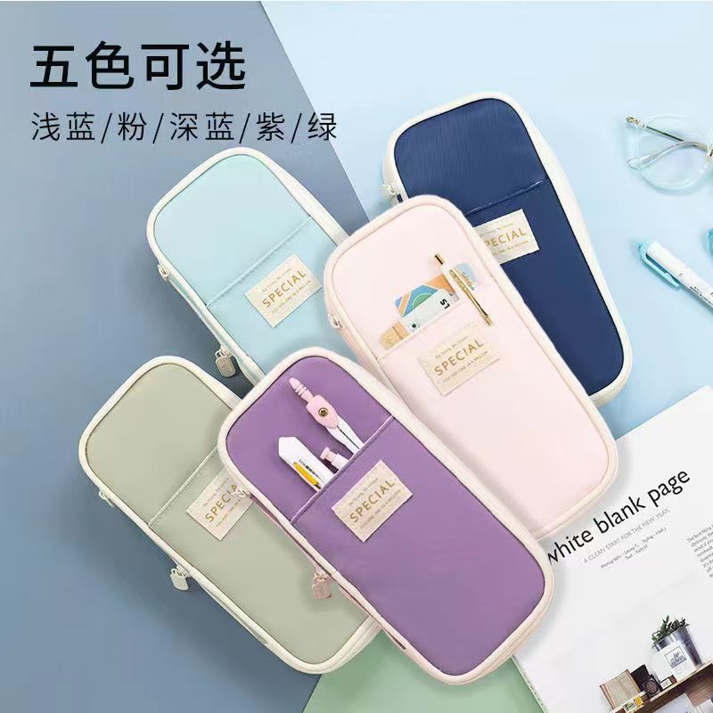 Estuche para lápices retráctil transfronterizo de alto valor, caja de lápices de viento simple y resistente a las manchas, que se puede transformar en una bolsa de papelería de doble capa y gran capacidad