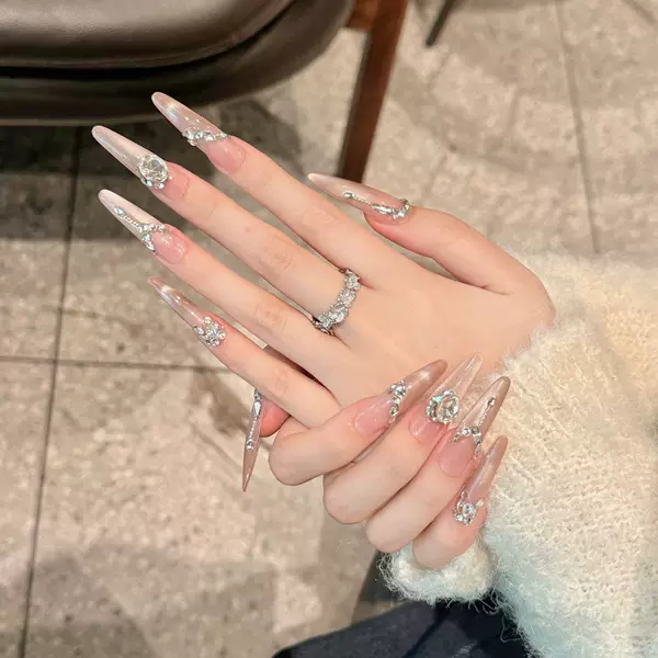 Purely handmade, pure desire style, long French cat-eye summer manicure, detachable nail pieces, finished product wholesale
