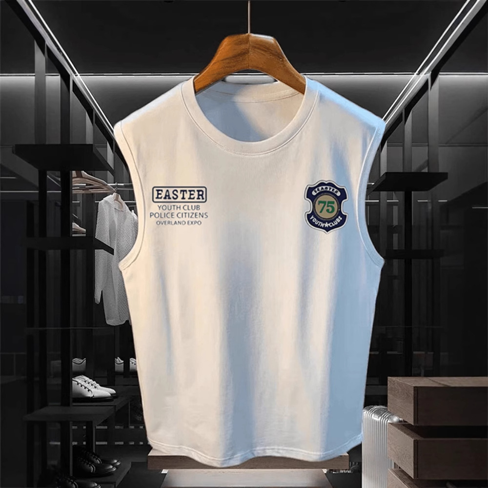 Ärmelloses Herren-T-Shirt aus reiner Baumwolle mit Print – trendiges, lässiges Sport-Shirt mit lockerer Passform und kurzen Ärmeln für den Sommer_voghion.com