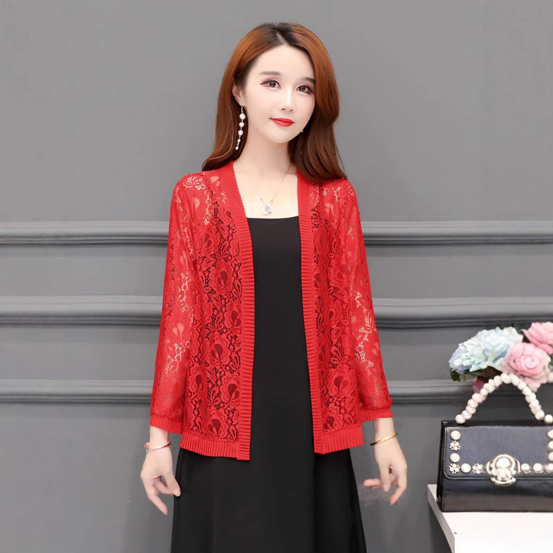 New Lace plus size Women's Short Shawl Summer Dress Hollow All-match Small Wipe with Skirt Outer Top Thin Coat