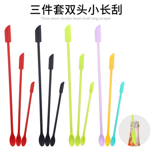 Creative Mini Silicone Double-Ended Small Point Scraper Set for New Cosmetic Products, Jam Scraper Spatula 3-Piece Cooking Knife Set