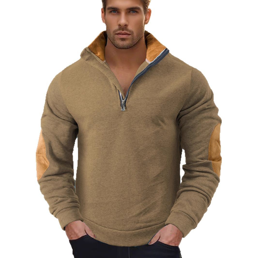 2026 Cross-Border Spring And Autumn European Size Men's Outdoor Casual Embroidered Color-Block Stand Collar Long Sleeve_voghion.com