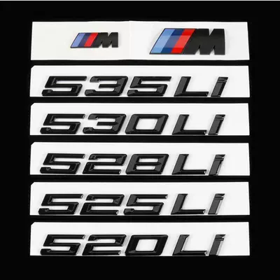BMW 5 Series lettering, black, digital M emblem, for 525Li, 528Li, 530Li, 535Li models, available in glossy or matte black