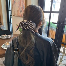 韩国东大门简约条纹飘带大肠发圈2025新款优雅扎高马尾发饰头绳女