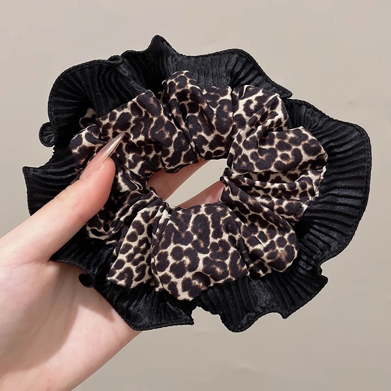 1 # Anillo de pelo con estampado de leopardo plisado simple