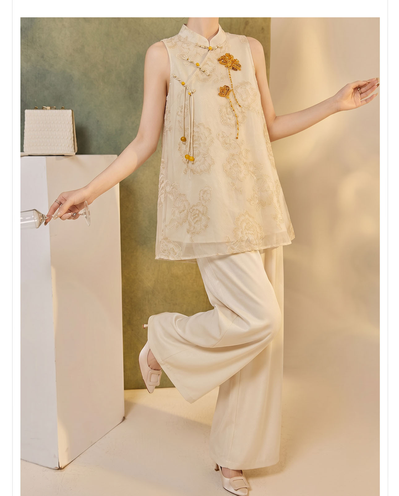 Đầm vest nữ retro chất jacquard cài snap — nghệ chi tiết 4