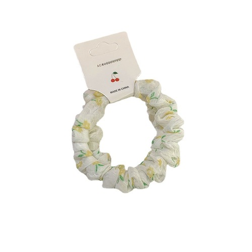 Candy color mesh flower small intestine hair tie 2 card-packed sweet color hair rope Korean style rubber band fabric headband for women