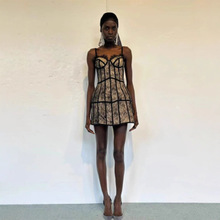 外贸高端欧美女装性感露肩网纱裹胸连衣裙气质修身包臀礼服裙子女