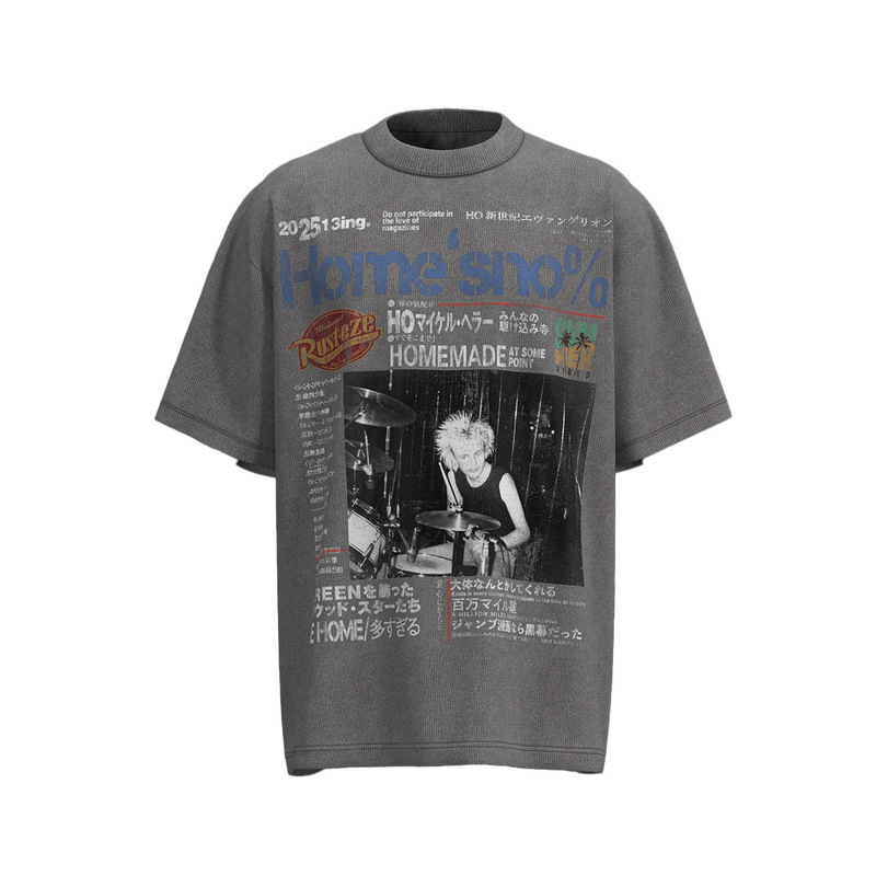 Jia Yiku Men's Clothing 2026 Summer American Street Hip-Hop Trendy Brand Washed Tee Cultural Shirt Rock Print T-Shirt for Men