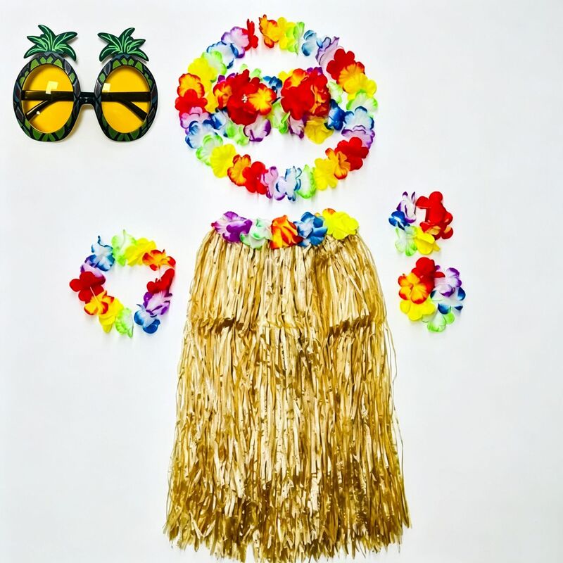 Hawaiian Beach Outfit: Hula Skirt + Pineapple Glasses Party Supplies Stage Performance Costume Hawaiian Beach Outfit: Hula Skirt + Pineapple Glasses Party Supplies Stage Performance Costume