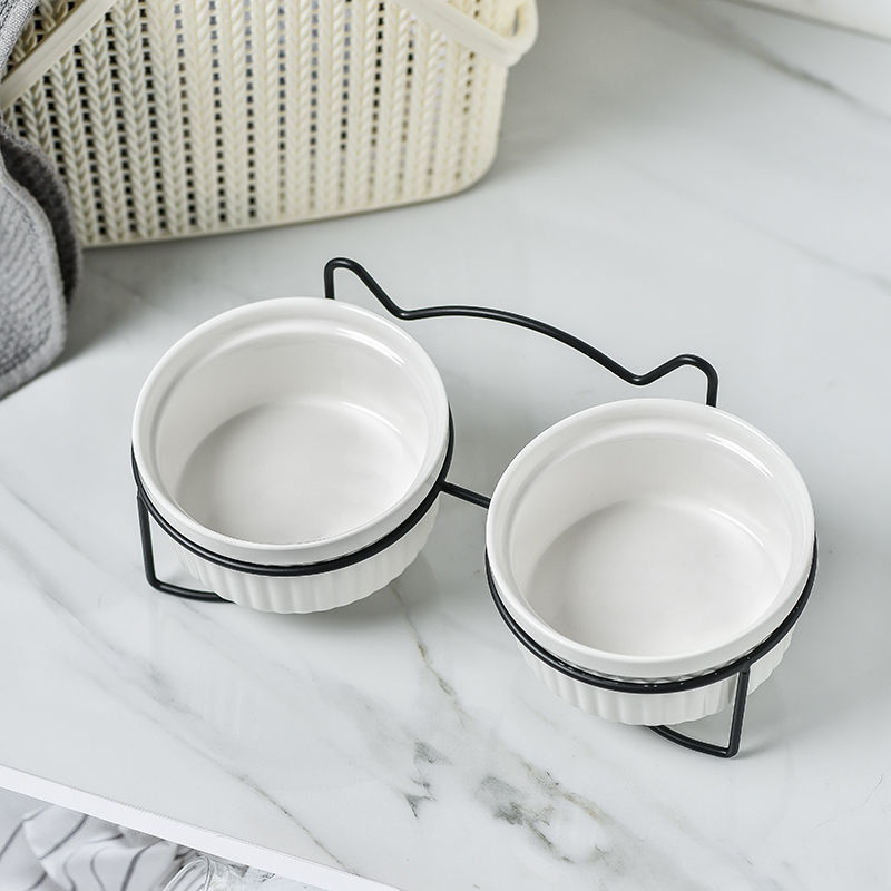 Cerámica doble cuenco cuello para perro y gato cuenco para mascotas cuenco para perros cuenco para perros cuenco para gatos cuenco alimentador para mascotas