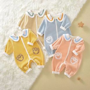 Baby Boy Romper Autumn and Winter Fleece-Lined Baby Girl Clothing Seamless Thickened Trendy Warm Crawling Suit Direct from Manufacturer