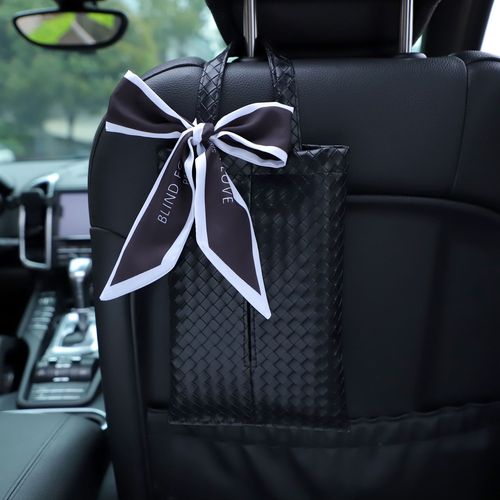 New car tissue box with bow hanging woven leather seat back tissue box fashion goddess style car accessories