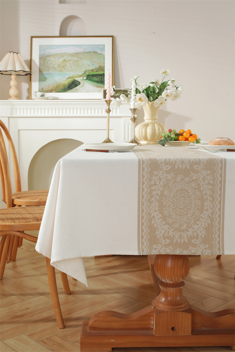 Nordic Vintage Geometric Diamond Tablecloth In White And Brown_voghion.com