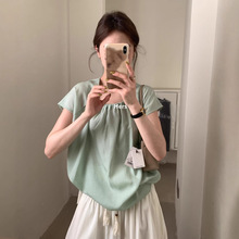 清仓不退换气质日常通勤甜美重工棉麻抽褶无袖小衫女士衬衫 20865