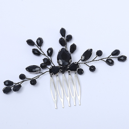 European and American cross-border black crystal comb handmade bride headgear retro forest princess hair clip wholesale 
