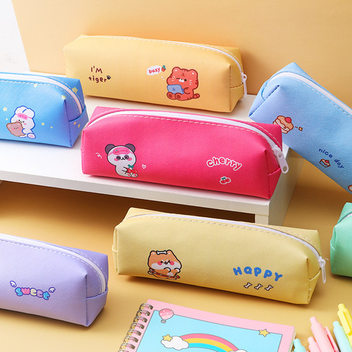Korean version ins girly heart large capacity pu pencil bag student cartoon animal pencil bag cute stationery pencil bag
