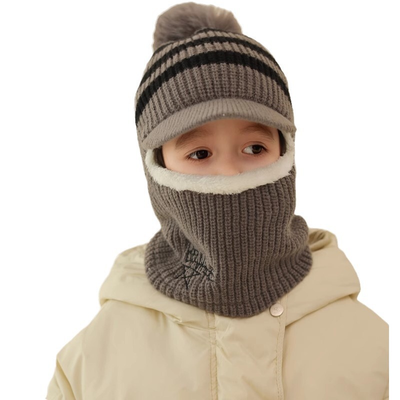 子供用帽子とスカーフ一体型男の子と女の子用ベルベット厚く暖かいウールの帽子防風耳保護ベビー帽子秋と冬|undefined