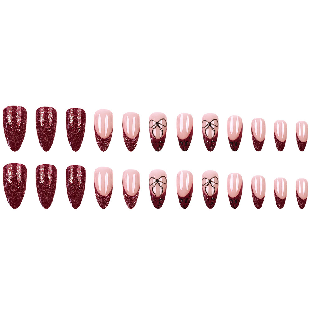 Vinegar transfronterizo, goteo de pegamento francés para usar uñas, polvo de arco tridimensional, uñas falsas, 24 piezas de uñas más vendidas