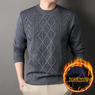 Foreign trade winter round neck warm men's half turtleneck bottoming sweater men's autumn and winter fleece-lined thickened sweater